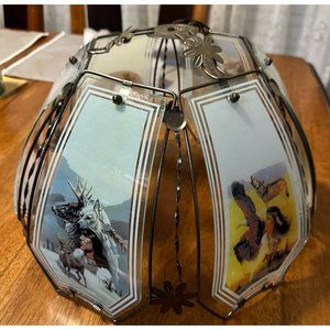 Vintage OK Lighting Co. Design Lamp Shade w/6 Glass Panels, Native American